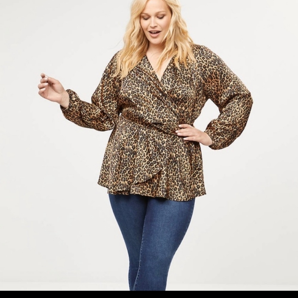 Lane Bryant Leopard Print Faux Wrap Top Blouse 22W